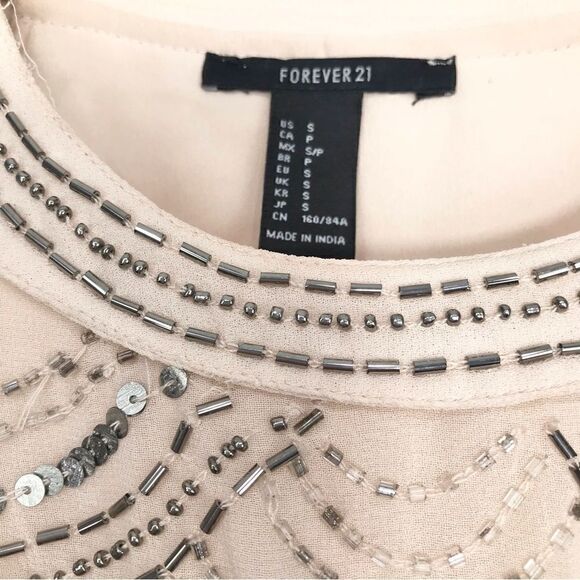 Forever 21 Cream Silver Sequin Beaded Halter Holiday Tank Blouse NEW - Picture 4 of 15